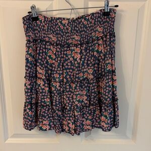 American Eagle Outfitters Navy and Pink Floral Smocked Tiered Skirt